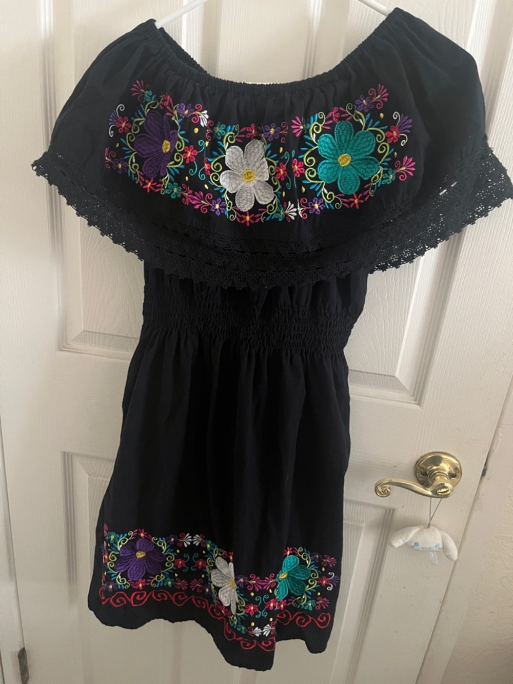 Mexican Dress with Colorful Floral Embroidery